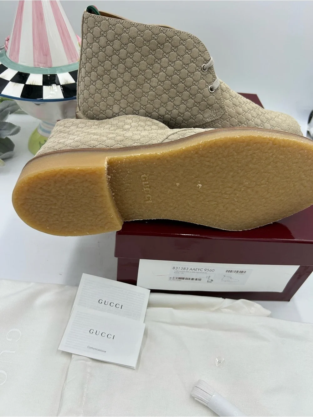 Men's Gucci suede GG embossed desert boots size 12 made in Italy